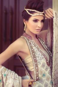 pakistani wedding wear. Ivory halter neck dress 
